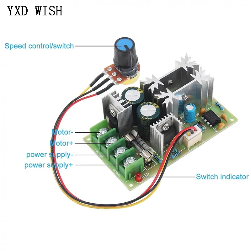 PWM DC Motor Speed Controller Switch DC 20A Current Voltage Regulator 10-60V PWM High Power Drive Module 60A 12V 24V 36V 48V