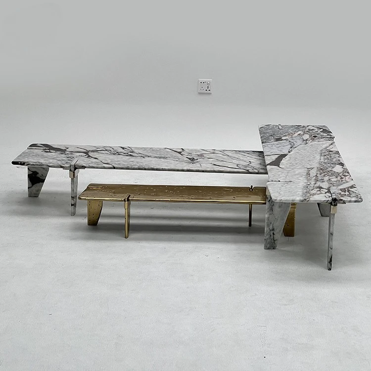 Italian light luxury rectangular villa designer modern minimalist art stainless steel luxury stone coffee table combination