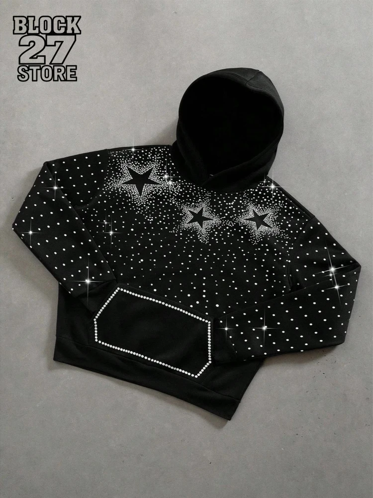 

Mens Hoodie Harajuku European INS Streetwear Star Print Hip Hop Hooded Pullover Sweatshirt Loose Fit Casual Unisex Fashion Trend