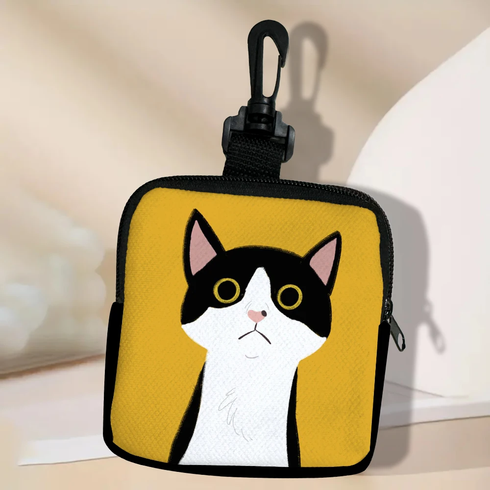 1 قطعة نمط القط الأصفر الطباعة سعة كبيرة عملة المحفظة مقاوم للماء محفظة النقود المعدنية الرقمية حقيبة التخزين ، اختيار مثالي للهدايا