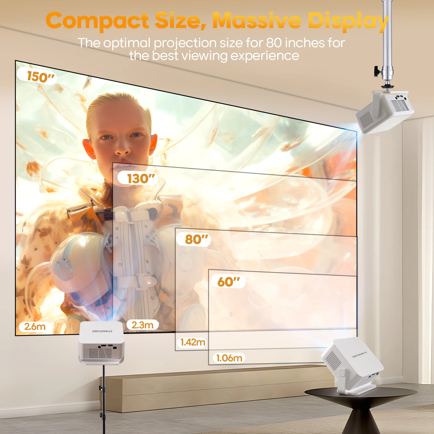 Magcubic Android 14 Autofokus HY300Max Tragbarer Projektor 400ANSI WiFi6 Projektor SupFull HD 720P Heim- und Outdoor-Kino Max HY300 – Detail 11