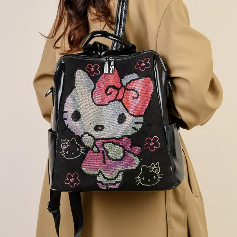 Sanrio's new cute Hello Kitty diamond-encrusted women's backpack fashion travel large-capacity casual versatile schoolbag