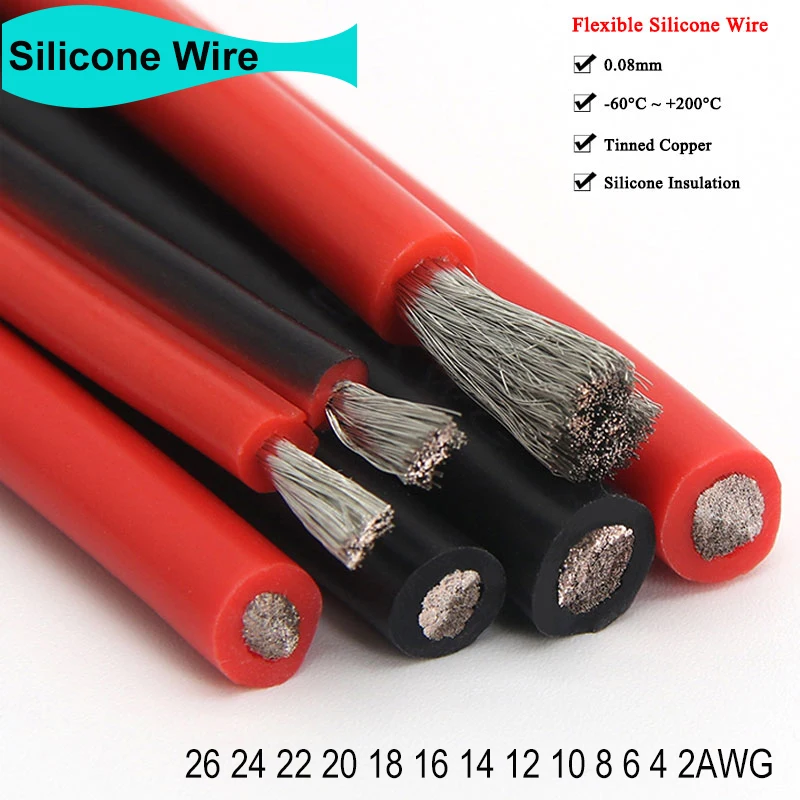 

1/5/10m Flexible Silicone Wire 26 24 22 20 18 16 14 12 10 8 6 4 2AWG Car Battery Automotive Line Heat-resistant Electronic Cable