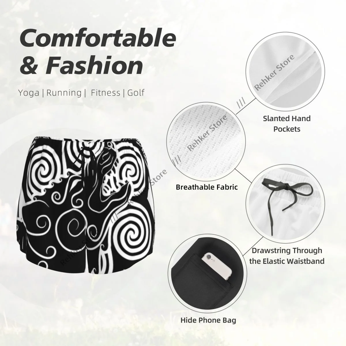 여성용 운동 반바지 늑대 셀틱 러닝 요가 피트니스 포켓이 있는 속건성 배드민턴 훈련