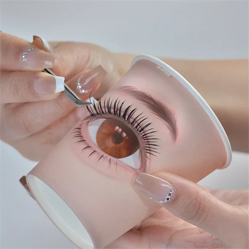 50/10 Pcs Eyelash Practice Paper Cup Lash Extension Supplies Mannequin Exercises Professional Makeup for Starters Auxiliary Tool