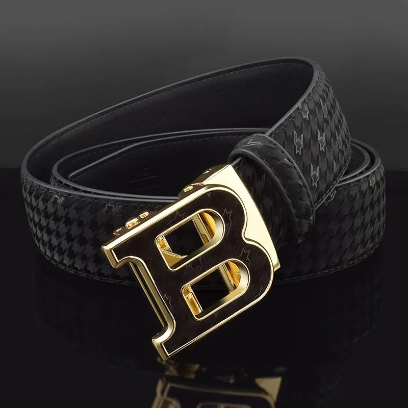 High Quality Automatic Buckle belts men Golden buckle fashion Waist Strap genuine leather Cowskin cintos masculinos B letter