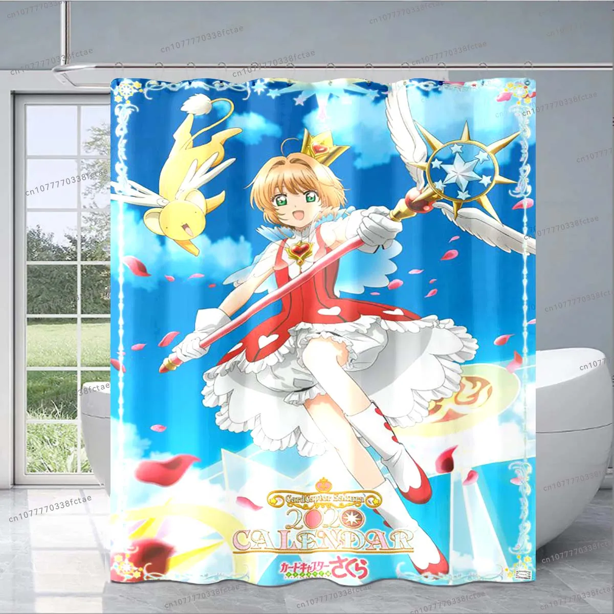 Sakura 3D Cute Card Captor Anime Cartoon Shower Curtain Kids Bathroom Decoration Shower Curtain Kawaii Pink Shower Curtain