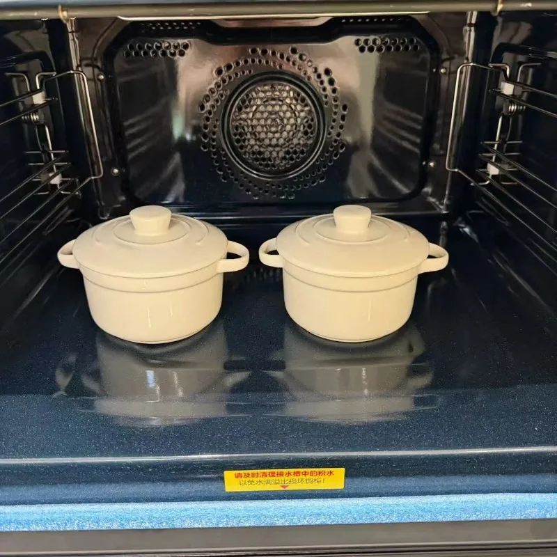 Home‑use Mini Ceramic Soup Bowl Set of 2, Cream Finish Double Handled Cookware With Lid