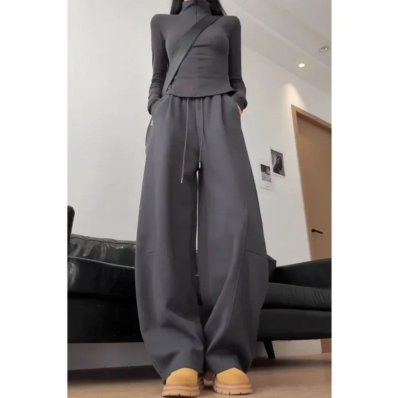 دافئ وغير رسمي Sweatpants فضفاض الموز مستقيم الساق السراويل المألوف الهيب هوب جديد المرأة الخريف الشتاء الصوف بنطلون رياضي