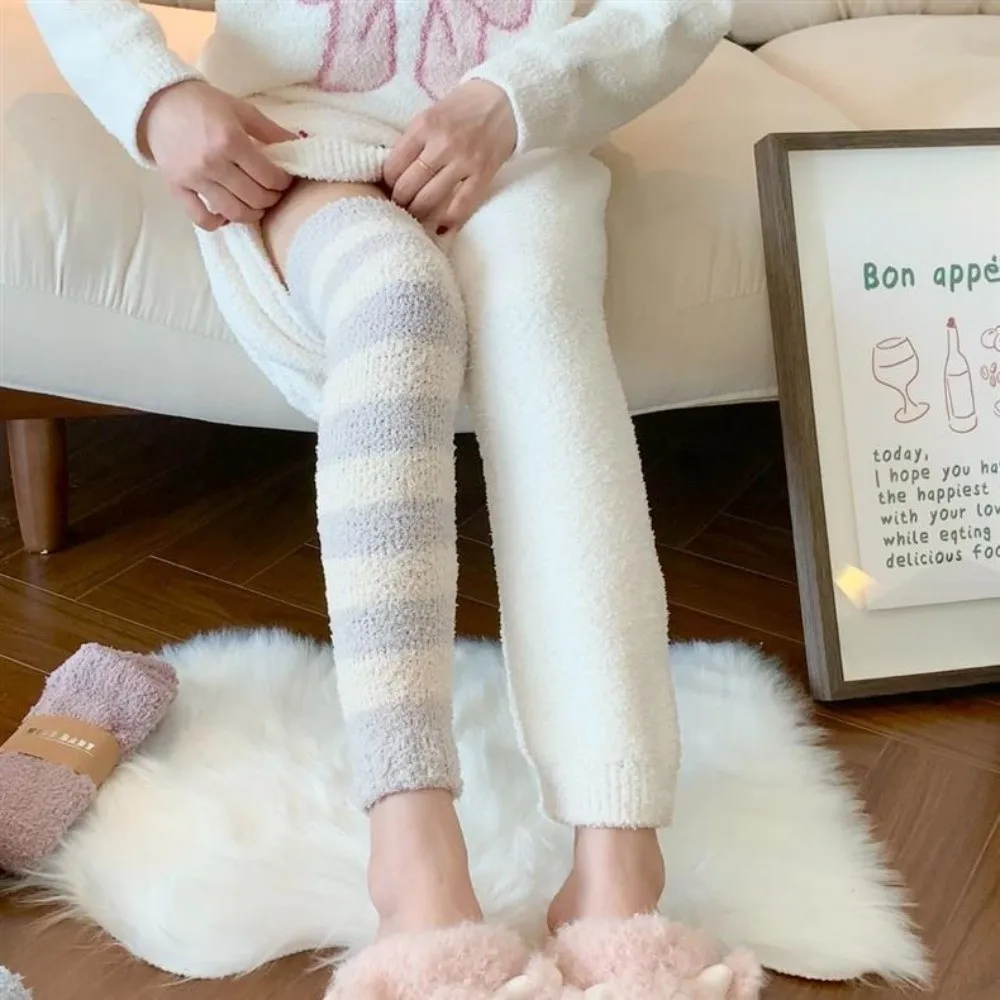 Coral Fleece Long Tube Socks Thickened Leg Protection Leg Cover Windproof Coldproof Elastic Knee-High Stockings Autumn Winter