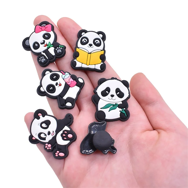 Cartoon Animal Panda Bamboo PVC Shoe Charms Buckle Clog Sandals Decoration Garden Shoes Button Accessories Children Gift