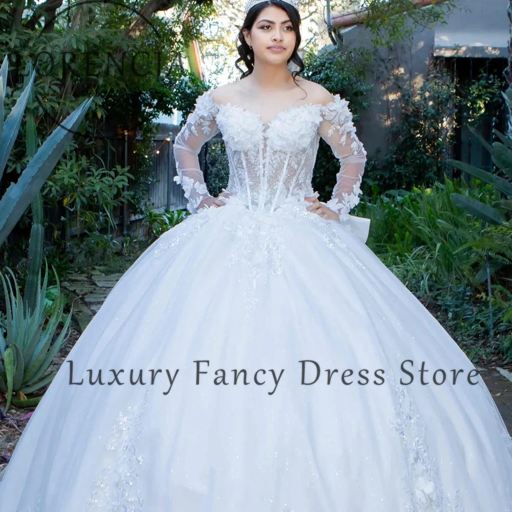 

Exquisite Sparkling Quinceanera Dresses Long Sleeves Bow Lace Up Ball Gown Sweet 16 Birthday Party Customized robe de ceremonie