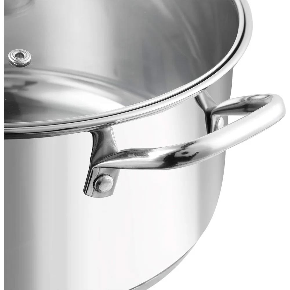Stainless Steel Casserole Glass Lid Riveted Handles 20 cm 3 L Induction Gas Stove Silver