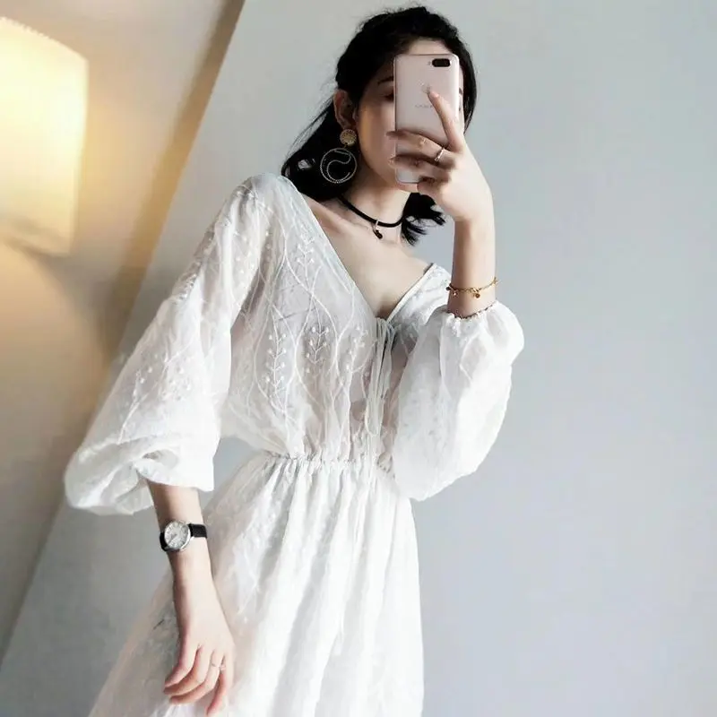 Includes A Slip Strap Fairy Dress, New Chiffon Dress, 2026 Summer Slimming Mid-length Elegant Lace, Ultra-fairy-fashioned