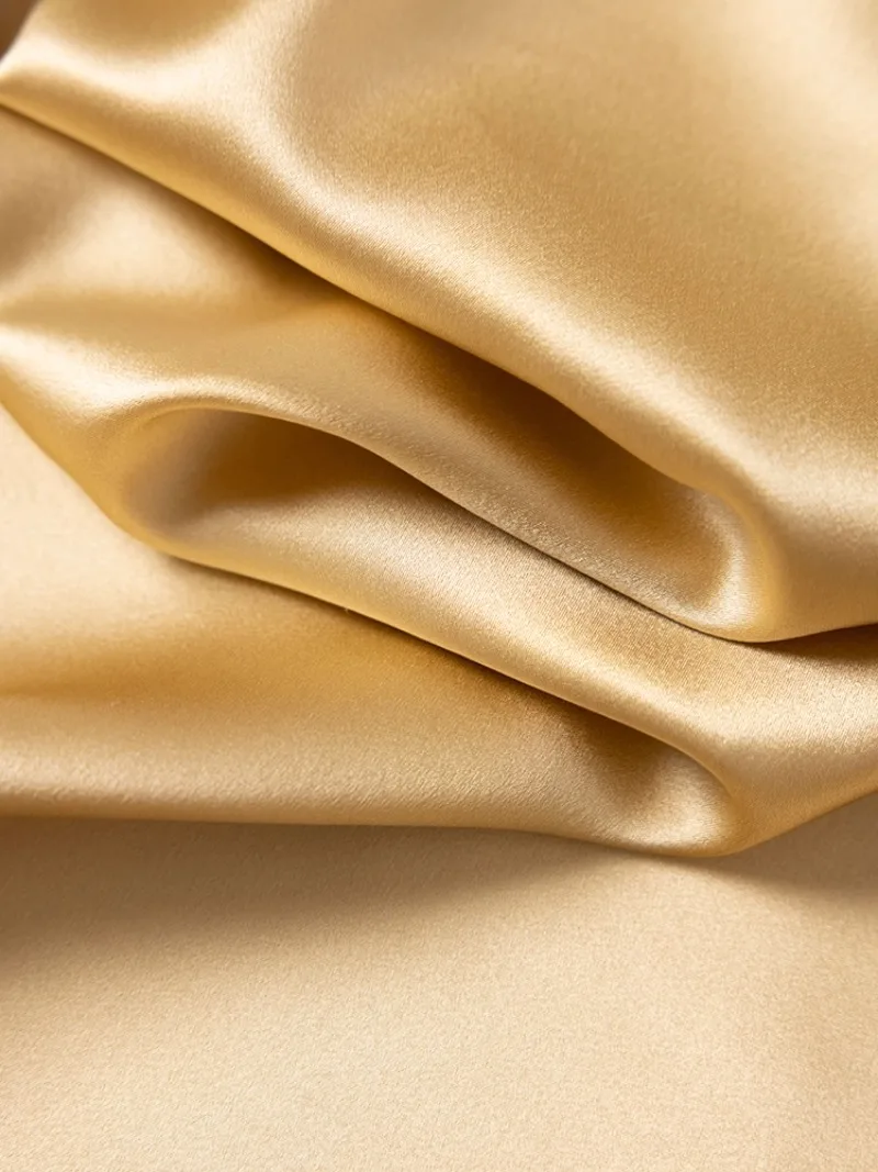 2025 Women's Casual Summer New 93% Natural Mulberry Silk Elastic Satin Champagne Versatile Round Neck Short Sleeve T-shirt