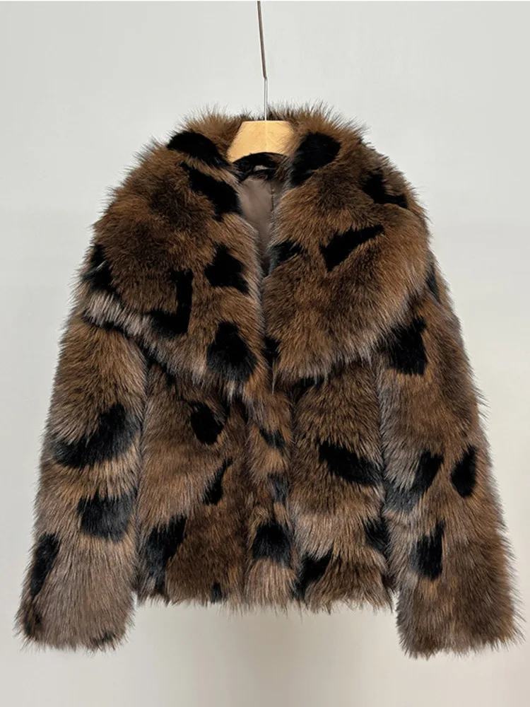 Winter New 2025 Eco-Friendly Fur Coat Women's Lapel Loose Long Sleeves Plush Thick Short Imitation Fox Fur Jacket