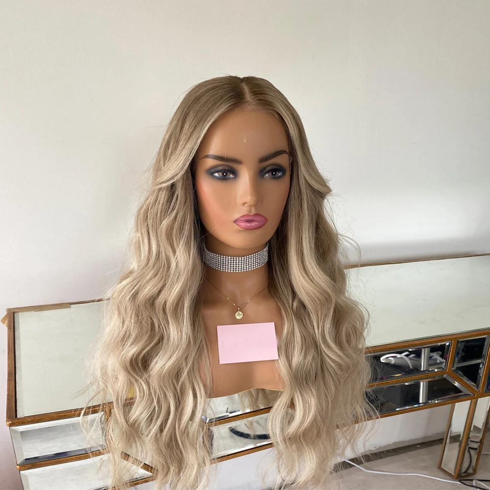 

Blonde Wig for Women Cosplay Daily Use Light Blonde Synthetic Wig Ash Roots Futura Wavy Heat Resistant Fibre Lae Front Wig