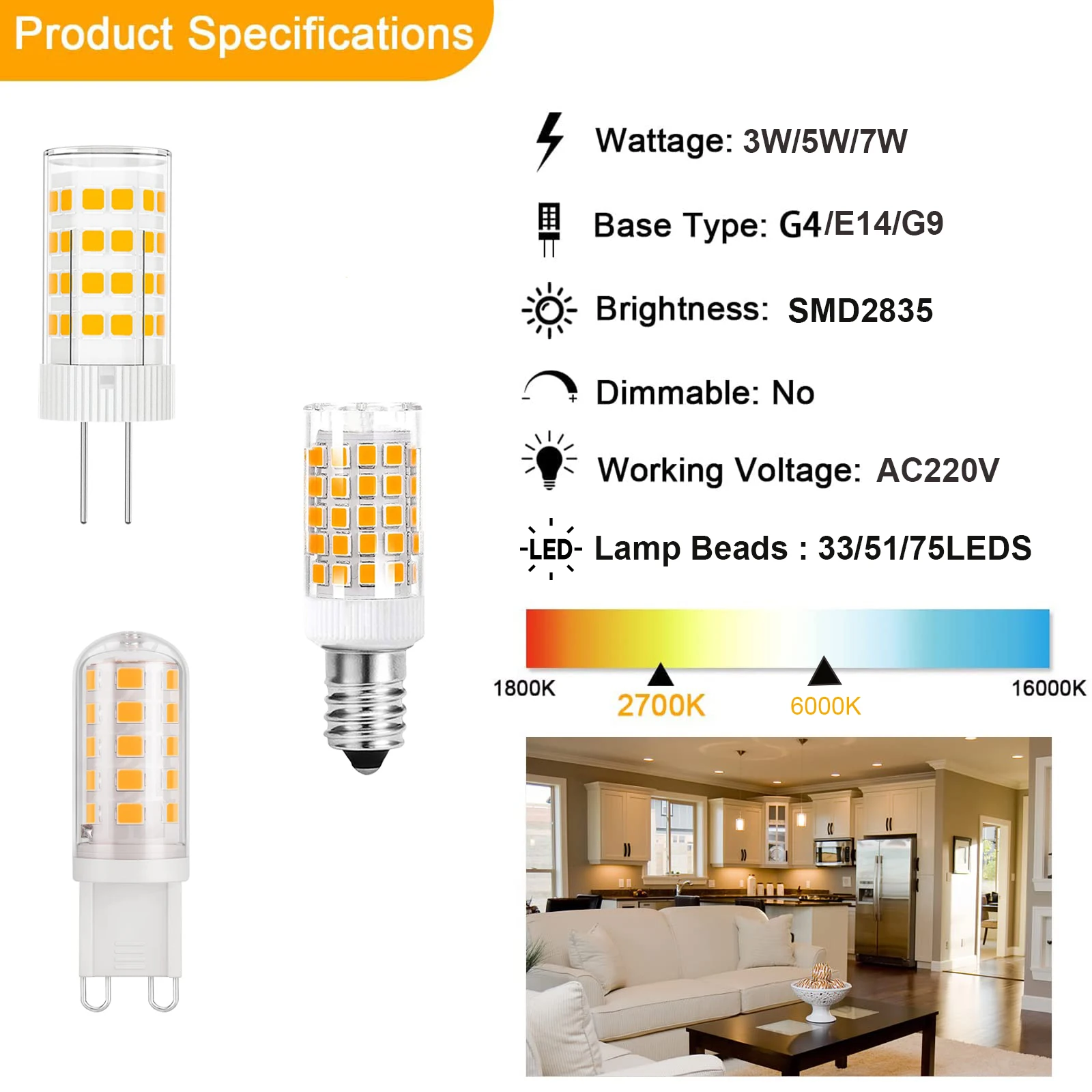 LED Mini Lamp Bulbs E14 G9 G4 AC220V 3W 5W 7W Corn Bulb Warm White 2700K Cold White 6000K Spotlight Replace Halogen Chandelier