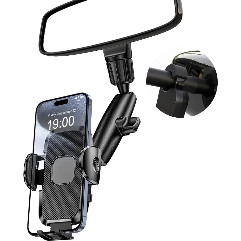 Universal Rear Mirror Phone Mount 360 Rotating Adjustable for 4 to 7 Inch Smartphones