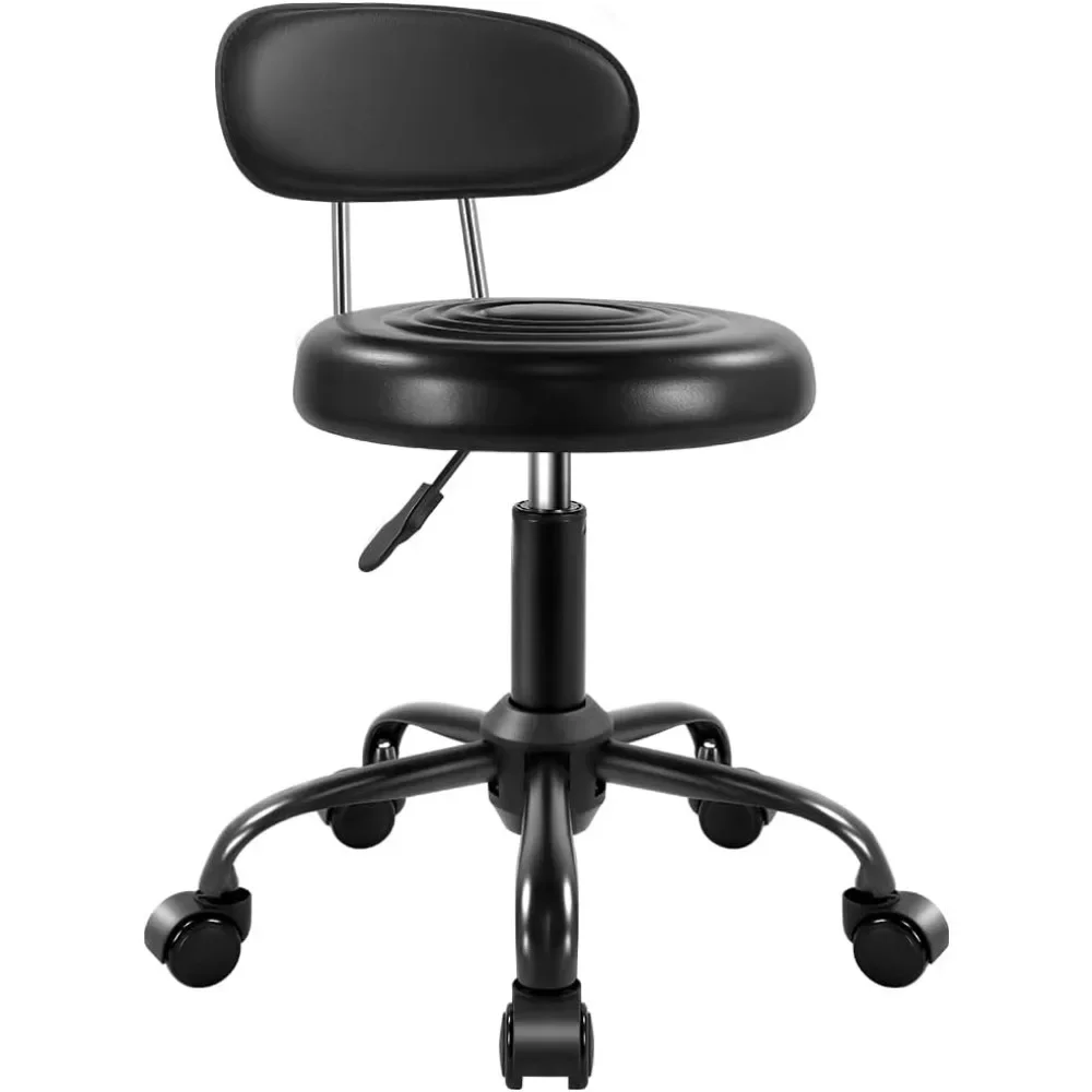

Height Adjustable Rolling Stool with Backrest PU Leather Swivel Chair for Spa Salon Home Office Drafting Work Black