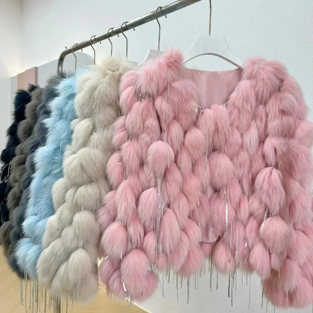 

2024 Real Fox Fur Jackets New Natural Fox Fur Coat with Tassels Fashion Winter Warm Fur Coat Women Coatsfur Coat Thick Hotsweet