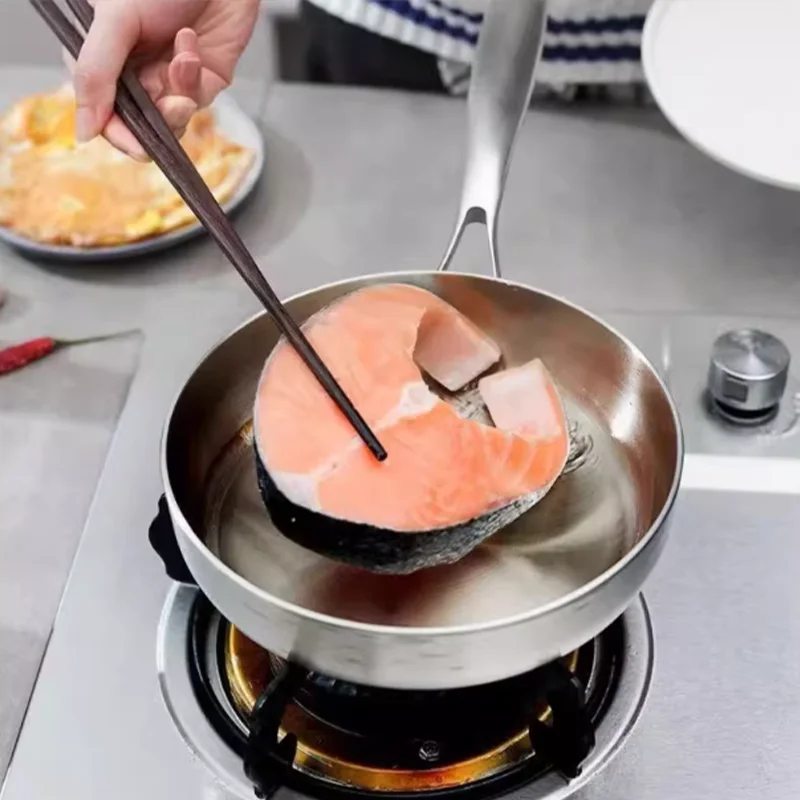 مقلاة جديدة من الفولاذ المقاوم للصدأ 304، وعاء غير لاصق، وعاء ستيك مقلي غير مطلي، تجهيزات المطابخ المطبخ لموقد الغاز والطباخ التعريفي #4