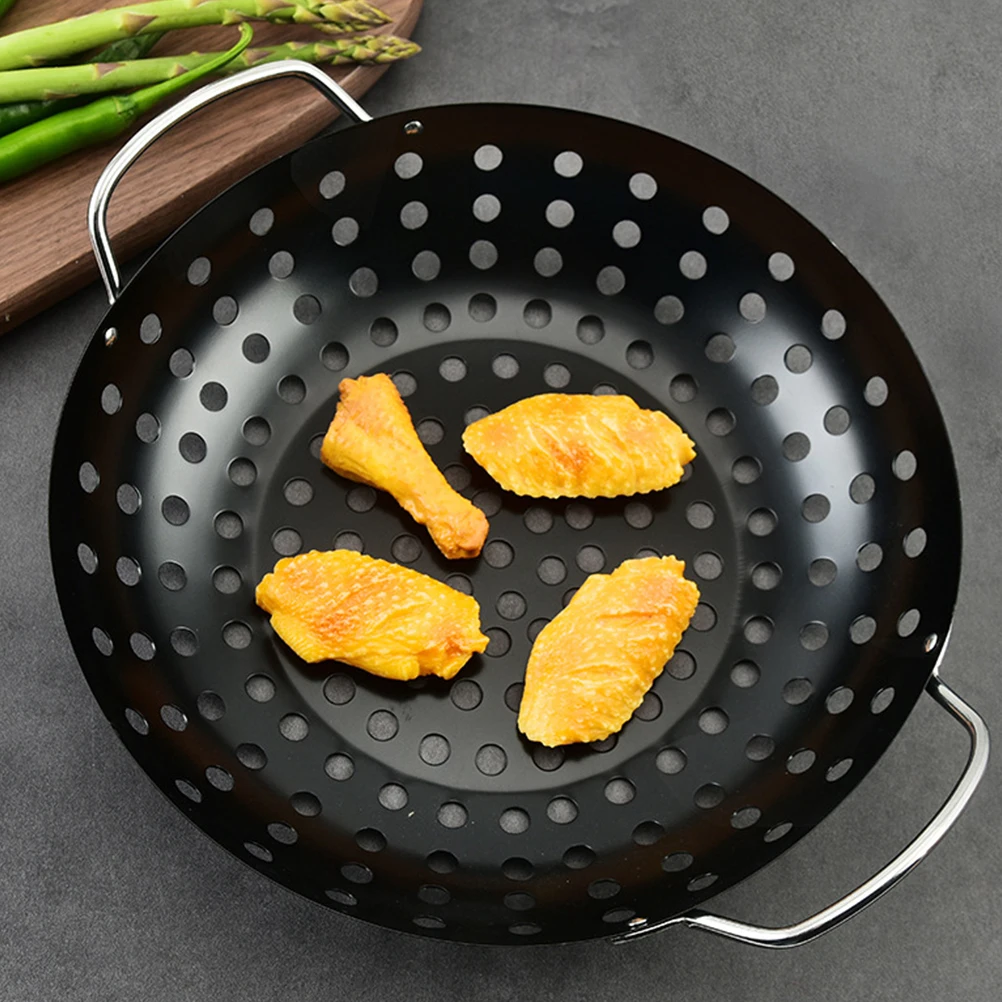 

Metal Nonstick Barbecue Pan Bbq Drain Tray Grill Plate with Holes Camping Portable Reusable Multi Function Bbq Supplies