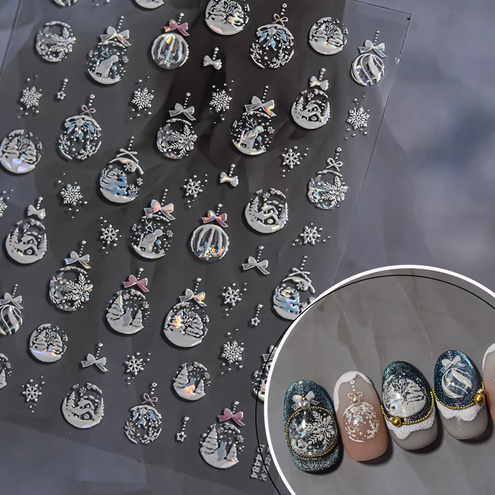 1 stücke Bronzing Weihnachten Nagel Aufkleber Nette Gold Weiß Schneeball Klebstoff Nail art Aufkleber Laser Nägel Dekoration Teile Aufkleber DIY