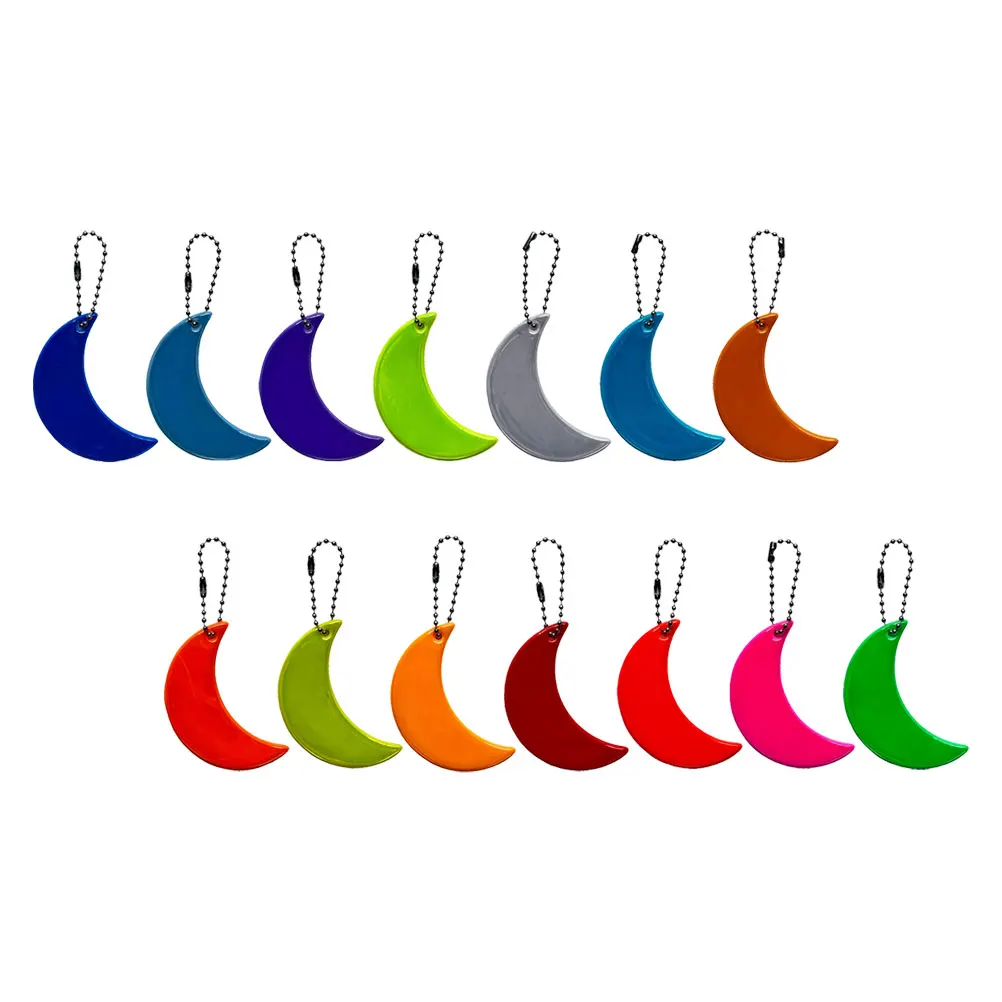 

14pcs Reflective Keychain Moon Shaped Pendant Safety Reflector Night Visibility Backpack Stroller Bicycle Running Wheelchair