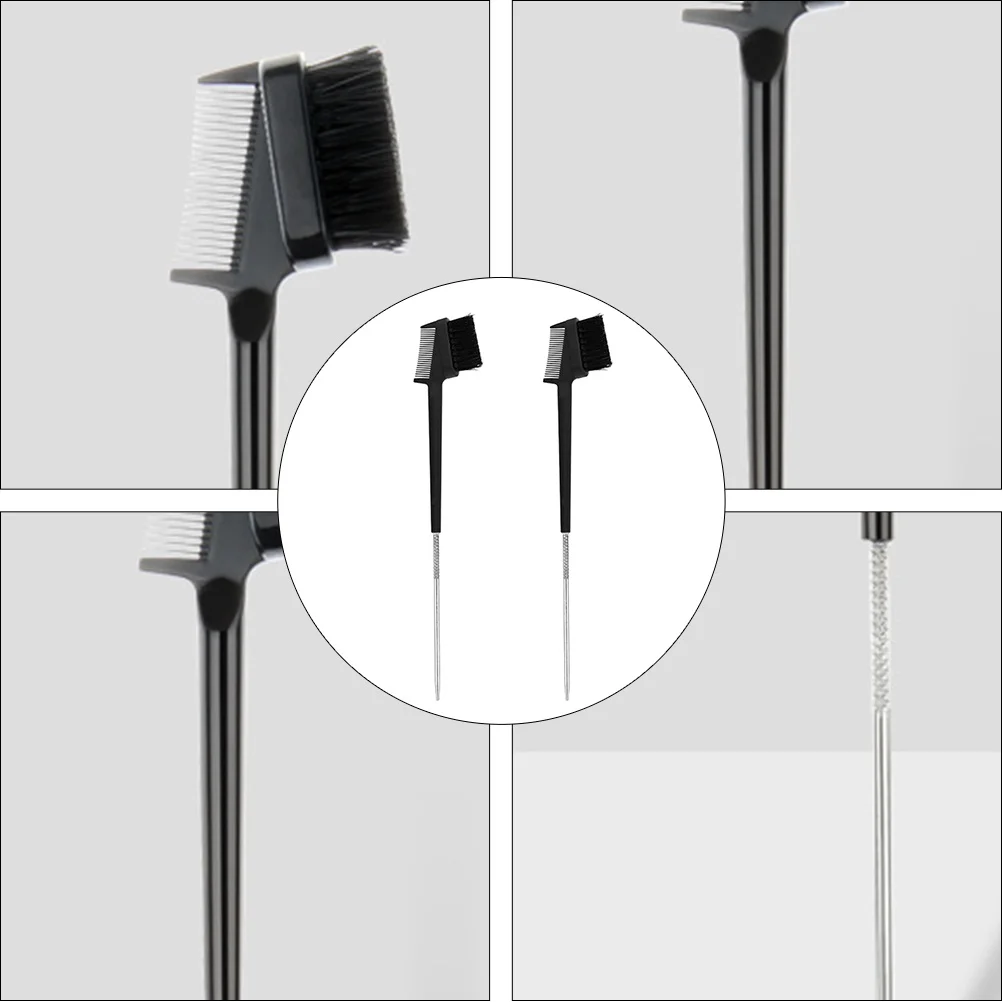 2-teiliger Augenbrauen- und Wimpernkamm mit zwei Enden, schwarzes Mascara-Pinsel-Werkzeug, tragbares multifunktionales Schönheitszubehör für Make-up