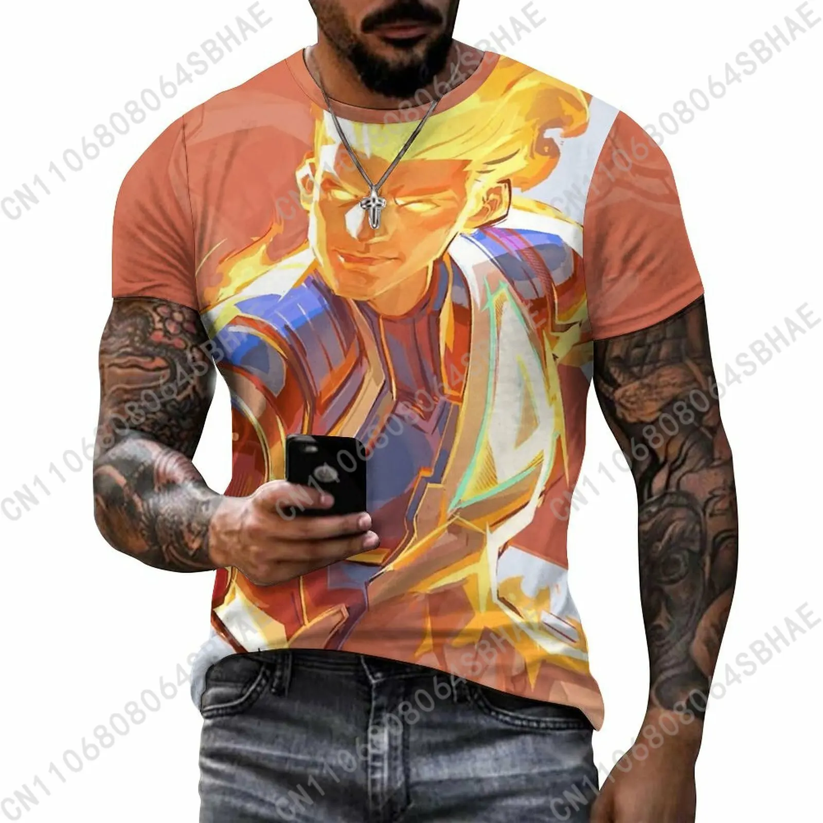 

Marvel Human Torch Custom Pattern Men's Cotton T-Shirt Short Sleeve Tee Men Tops Personalized Tshirt Summer Cosplay