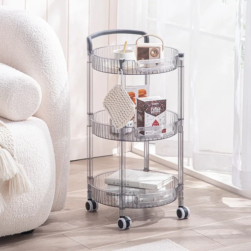 Modern Minimalist Trolley Round Multi-Layer Plastic Shelf Snack Storage Cart Wheels Removable Bedroom Living Room Kitchen Shelf