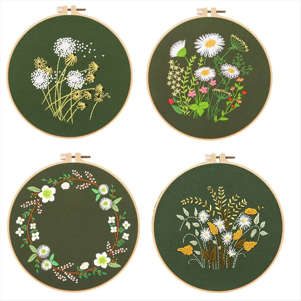 A45I 4 Sets Hand Embroidery Kit for Beginners Adults , Embroidery Kit Includes Flower, Hoop, Color Threads, Tools