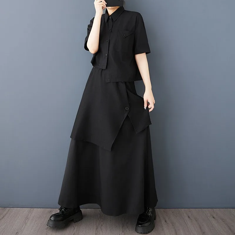 

Темная, свободная, утягивающая, в стиле Ямамото, нестандартный дизайн, юбка до половины тела, модная и универсальная, нишевая эластичная юбка