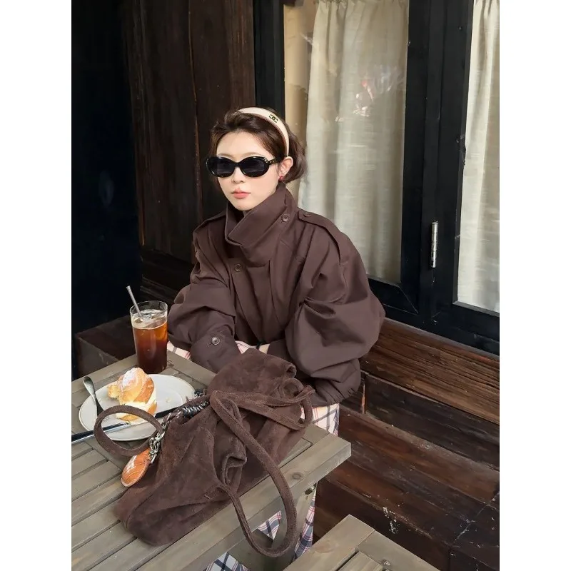 Retro Temperament High-end Feel Coffee Colored Workwear Coat Women's 2025 Autumn New Loose Casual Jacket Top