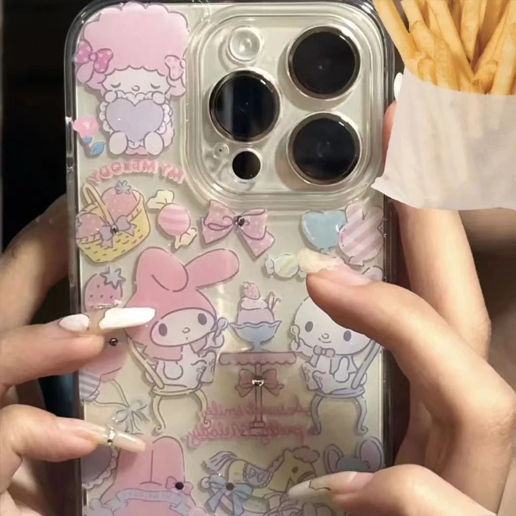 Korea Cartoon Sanrio Cute Pink Phone Case for IPhone 11 12 13 14 15 Pro Max Transparent Shell Gift Toys Miniso 7 8 X XS Cover