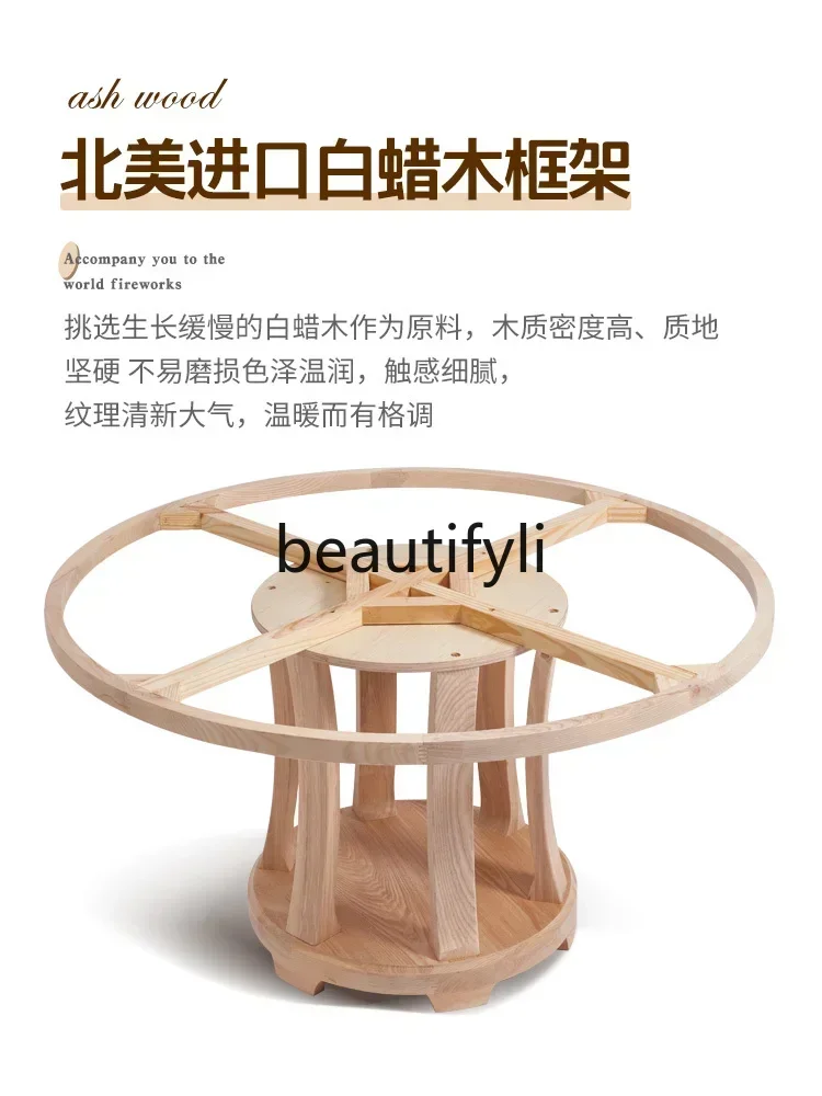 M178 A Modern simple household small apartment round table rock slab solid wood with turntable eating table