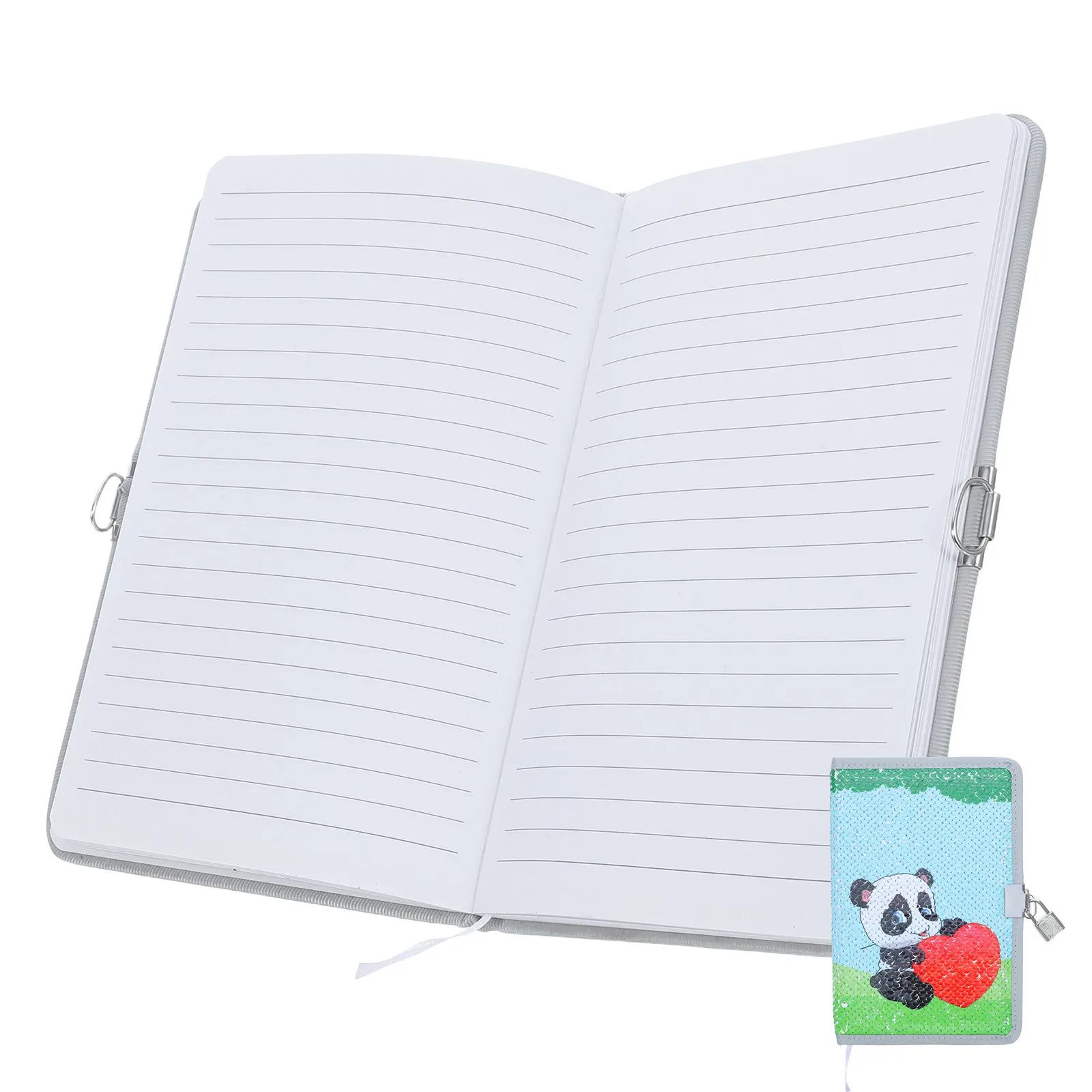A5 Panda Notebook Reversible Sequin Cover Locked Diary Key Secret Journal School Writing Travel Sketchbook