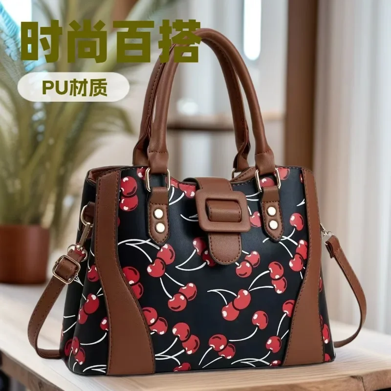 

Hot-selling 2025 New European and American Trend Commuter Cherry Printed Women's Handbag Shoulder Messenger Bag