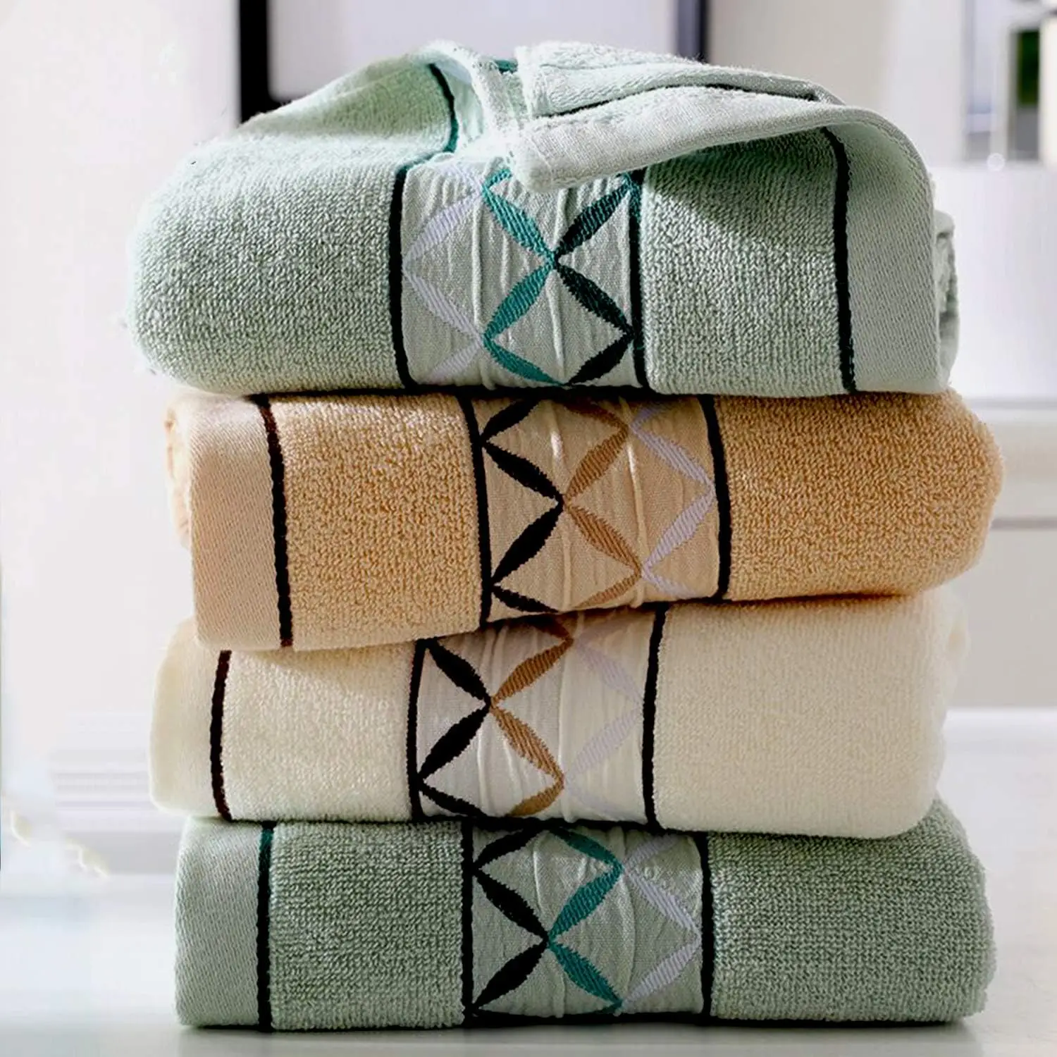 4 packs pure cotton hand towel, 100% cotton face towel, printed super soft high absorbent bathroom