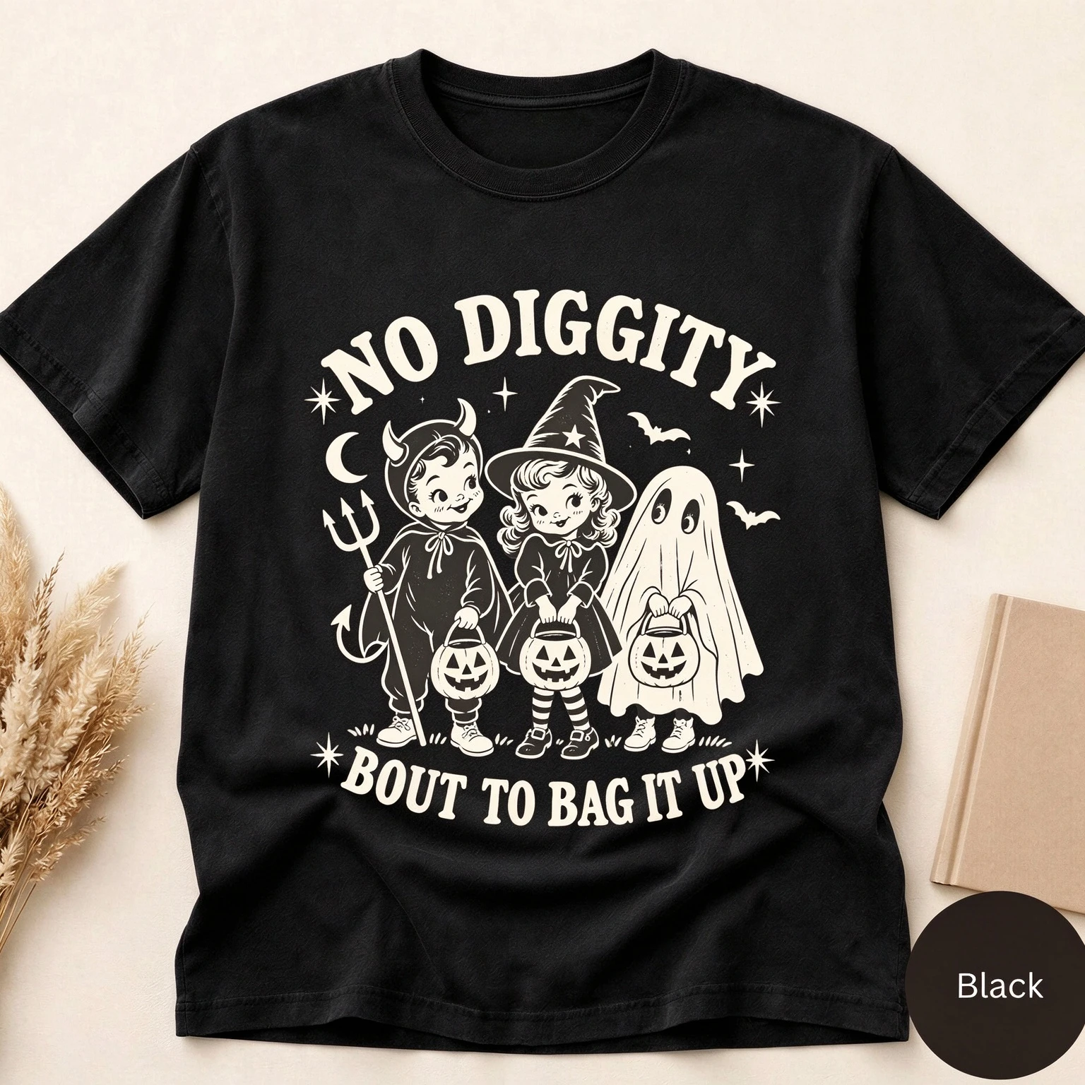 2026 New No Diggity Family Matching Oversized T Shirt Unisex Streetwear Retro Kids Ghost Devil Witch Halloween Print Short Tee
