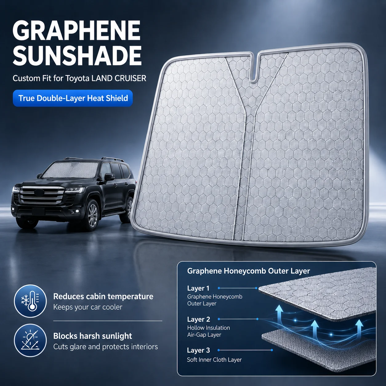 Graphene Windshield Sunshade For Toyota Land Cruiser Custom Fit Car Sunshade UV Protection Auto Accessories