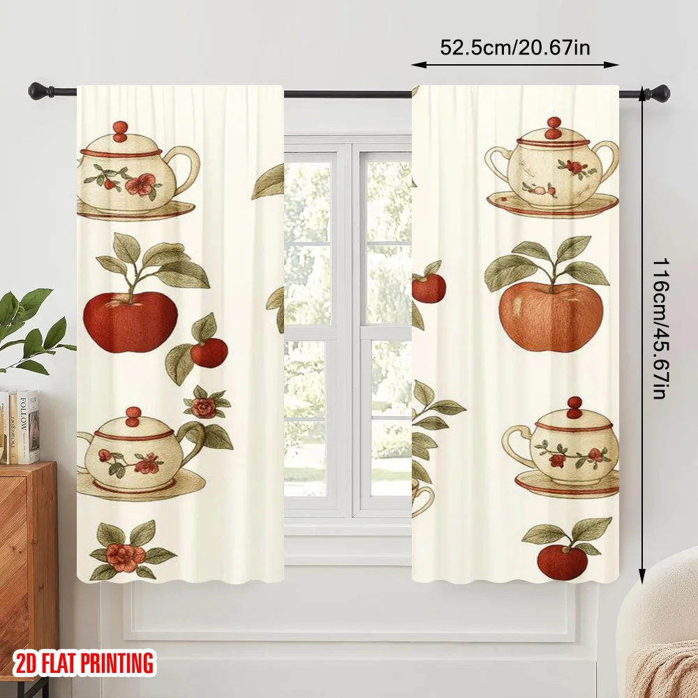 2pcs,2D plane printing Contemporary Curtains Vintage Tea Apples Polyester Easy Install (without rod) Decorations Outdoor for