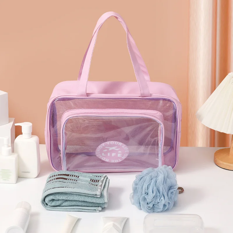 Wholesale Fashion PU Large Capacity Transparent Cosmetic Bag Portable Women Toiletry Storage Pouch