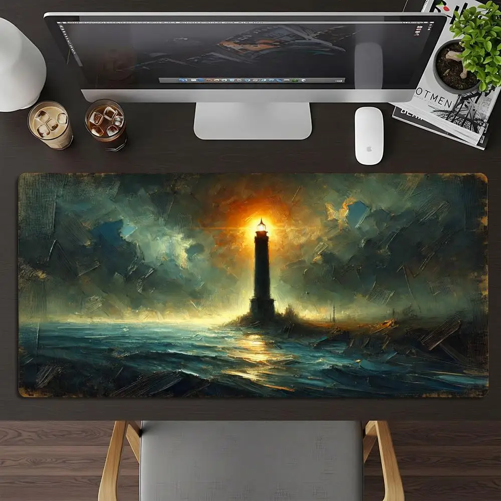 Large Mousepad Sea Lighthouse Night Mousepads Keyboard Mat Deskpad Pc Game Desk Mats Ocean View Mouse Mats For Desktop