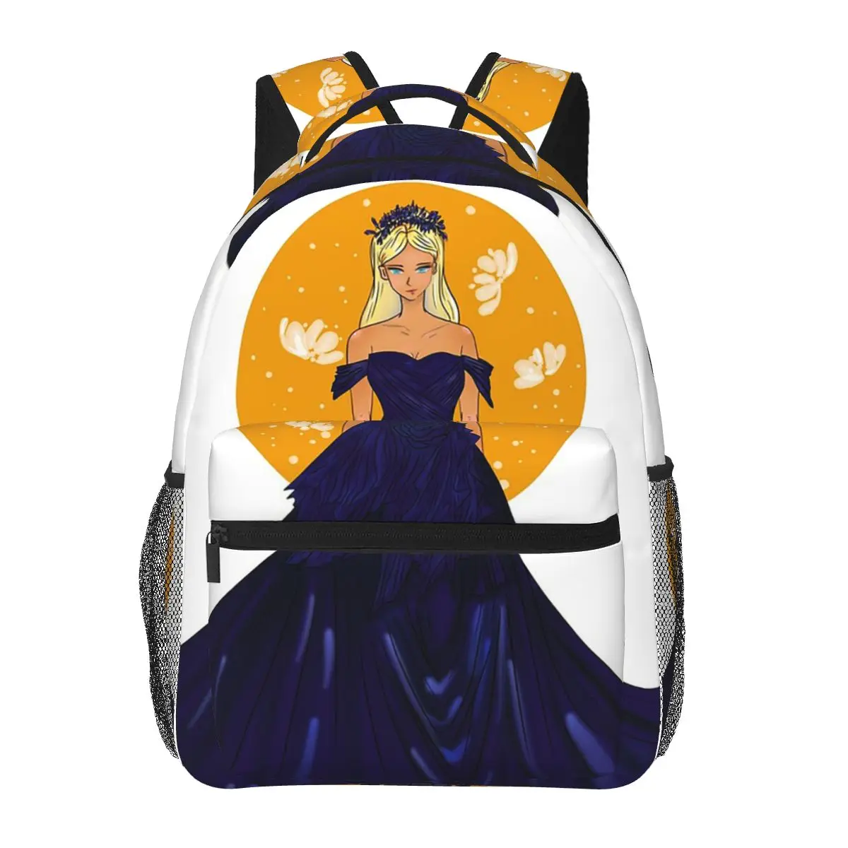 

Princess In Blue Grown Blond Hair Fashion Backpack Hot Sale Daypack Kids BookBag School Bag Shoulder Bags for Men Women