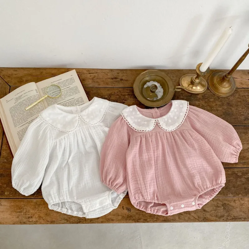 Newborn Baby Girls Clothes Spring Toddler Girls Cute Princess One Piece Romper Lace Collar Cotton Clothing Autumn Outfit