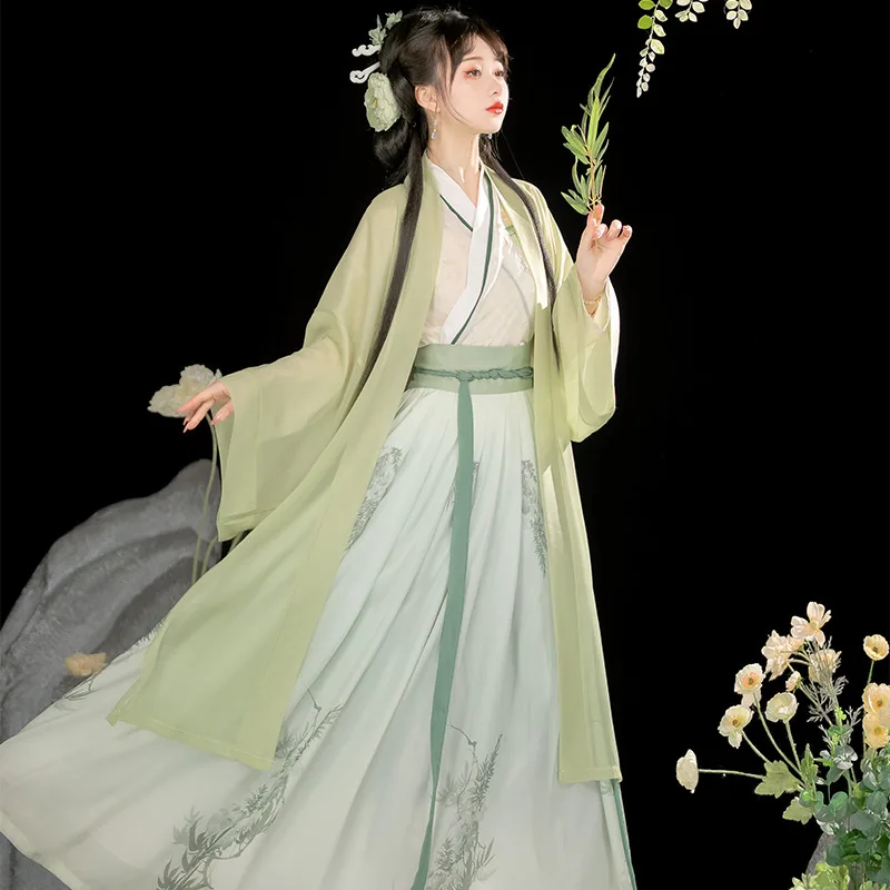 YF53 Original Song Dynasty Hanfu femminile cinese Wind Green Super elegante quotidiano antico miglioramento dell'abbigliamento primavera