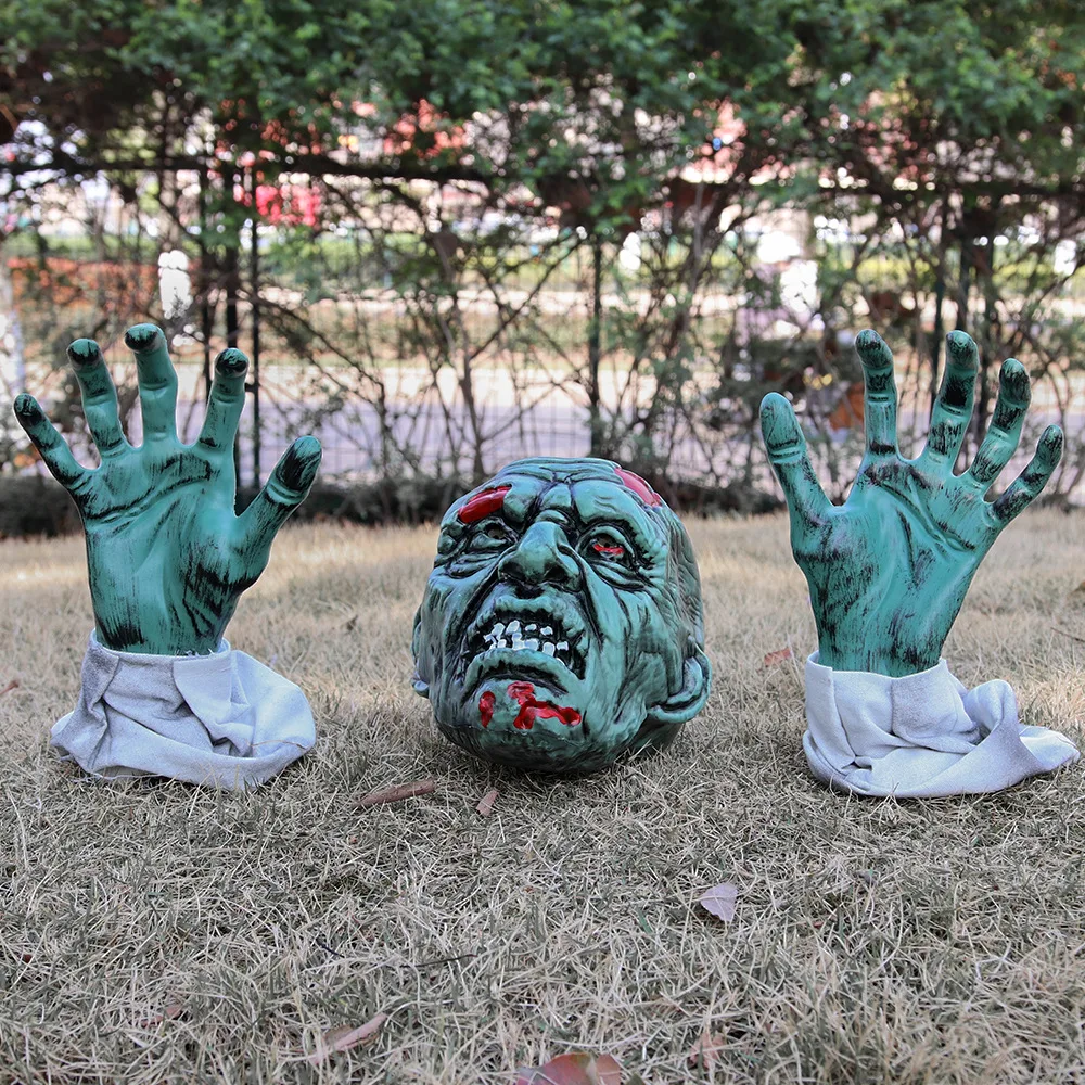 Halloween Skull Skeleton Garden Lawn Horror Atmosphere Decoration Props Green Undead Three-piece Set Lying Ghost