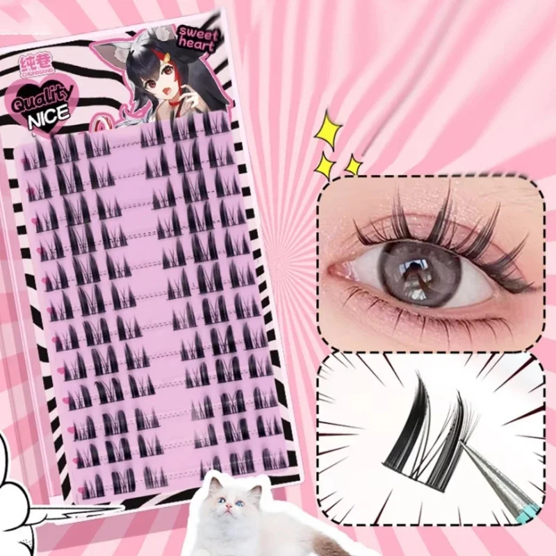 12줄 리틀 데빌 인조 속눈썹 대용량 자연스럽고 두꺼운 만화풍 가짜 속눈썹 연장 DIY 한국 아이돌 아이 메이크업
